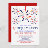 Rood Wit en Blauw BBQ Vuurwerk 4th van Juli Feest Kaart (Voorkant / Achterkant)