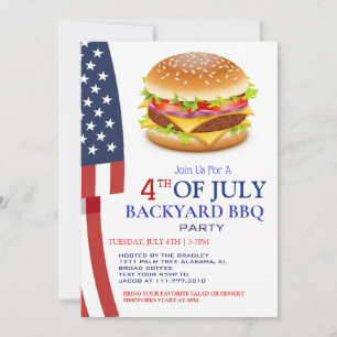 Rood Wit en Blauw BBQ Vuurwerk 4th van Juli Feest Kaart