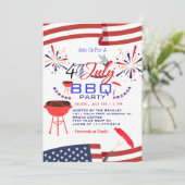 Rood Wit en Blauw BBQ Vuurwerk 4th van Juli Feest Kaart (Staand voorkant)