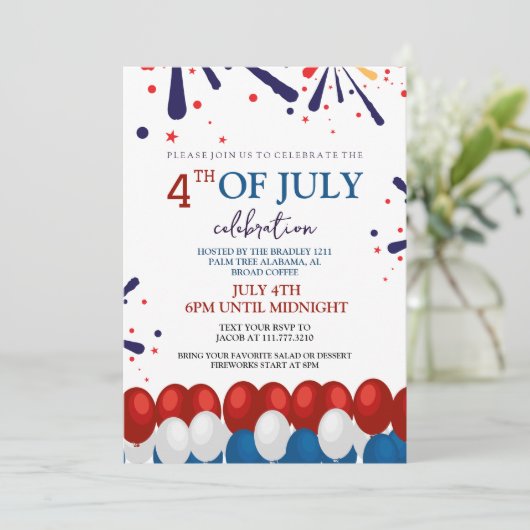 Rood Wit en Blauw BBQ Vuurwerk 4th van Juli Feest Kaart (Staand voorkant)