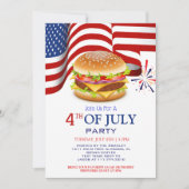 Rood Wit en Blauw BBQ Vuurwerk 4th van Juli Feest Kaart (Voorkant)