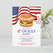 Rood Wit en Blauw BBQ Vuurwerk 4th van Juli Feest Kaart (Staand voorkant)