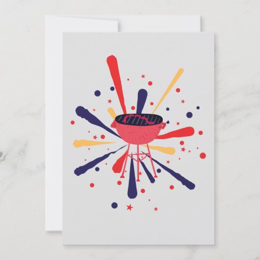 Rood Wit en Blauw BBQ Vuurwerk 4th van Juli Feest Kaart (Achterkant)