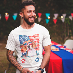 Rood Wit en Blauw Beagle Hond American 4th van jul T-shirt