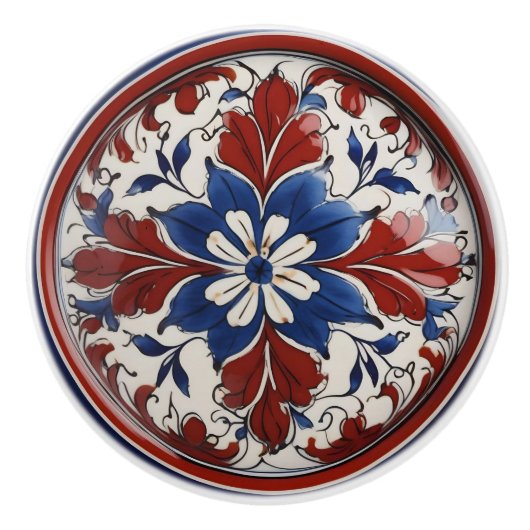 Rood, Wit en Blauw Bloemen Aangepaste Keramische K Keramische Knop (Voorkant)