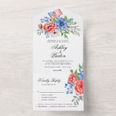 Rood Wit en Blauw Bloemen Alles In Een Invita All In One Uitnodiging (Binnen)