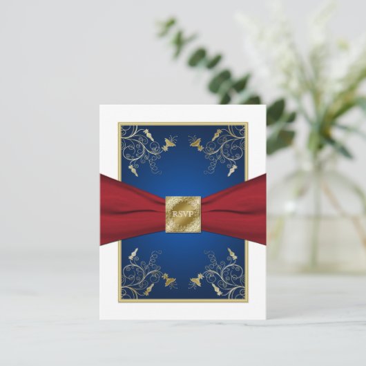 Rood, Wit en Blauw Bloemen RSVP-Kaart RSVP Kaartje (Staand voorkant)