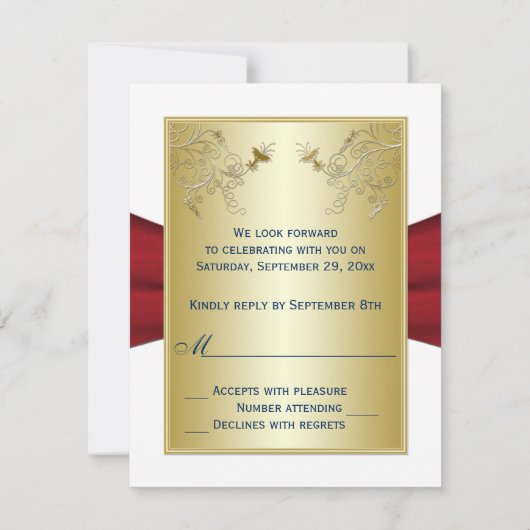 Rood, Wit en Blauw Bloemen RSVP-Kaart RSVP Kaartje (Achterkant)