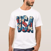 Rood, Wit en Blauw Bloemen USA T-shirt (Voorkant)