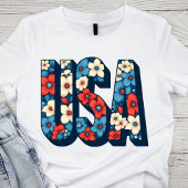  Rood, Wit en Blauw Bloemen USA T-shirt