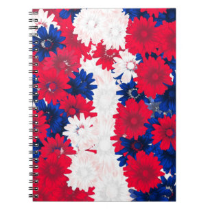 Rood wit en blauw bloemig notitieboek
