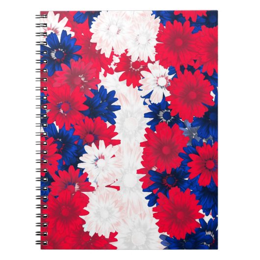 Rood wit en blauw bloemig notitieboek (Voorkant)