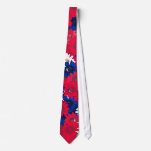 Rood wit en blauw bloemig stropdas