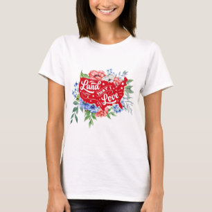 Rood wit en blauw bloemland waar ik van T-shirt ho
