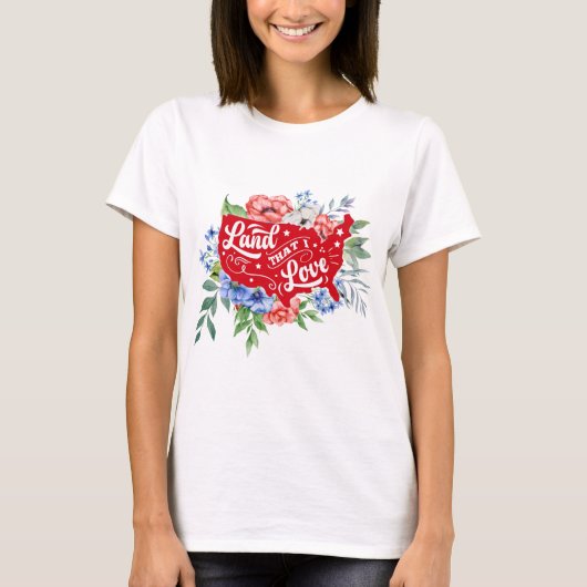 Rood wit en blauw bloemland waar ik van T-shirt ho (Voorkant)