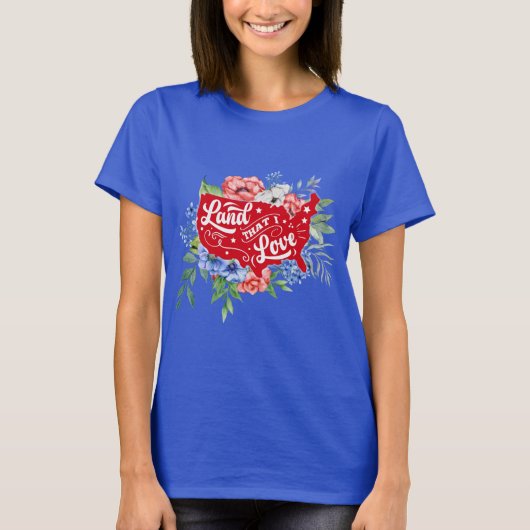 Rood wit en blauw bloemland waar ik van T-shirt ho (Voorkant)