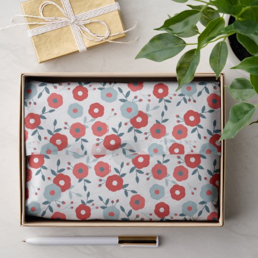 Rood, Wit en Blauw Bloemmotief Tissuepapier (Geschenk)