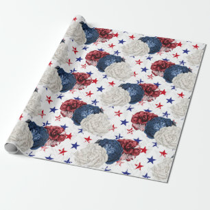 Rood, Wit en Blauw Bloemmotief USA Patroon Cadeaupapier