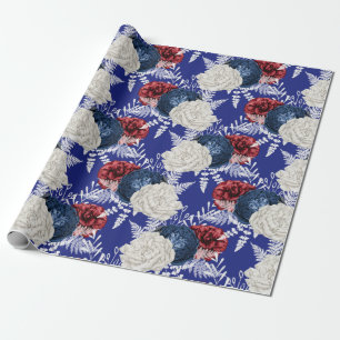 Rood, Wit en Blauw Bloemmotief USA Patroon Cadeaupapier