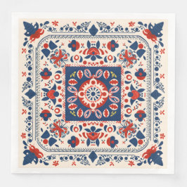 Rood wit en blauw boho chique geometrische volksku servet