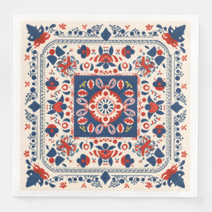 Rood wit en blauw boho chique geometrische volksku servet