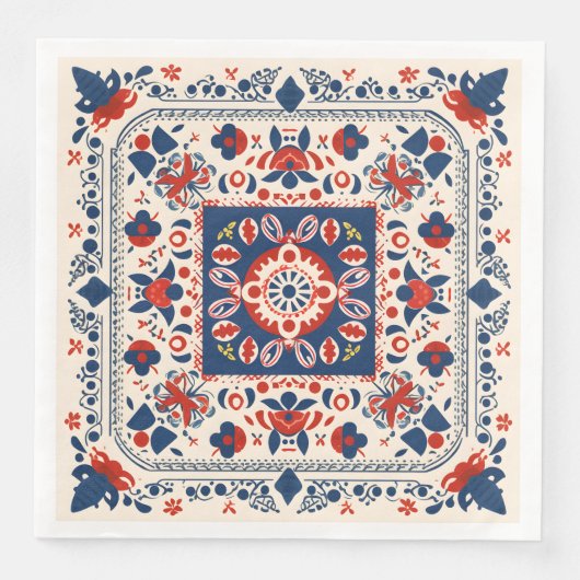 Rood wit en blauw boho chique geometrische volksku servet (Voorkant)