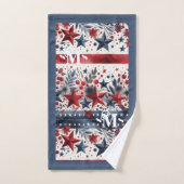 Rood wit en blauw Boho Stars & Stripes Monogram Bad Handdoek (Handdoek)