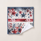 Rood wit en blauw Boho Stars & Stripes Monogram Bad Handdoek (Wasdoekje)