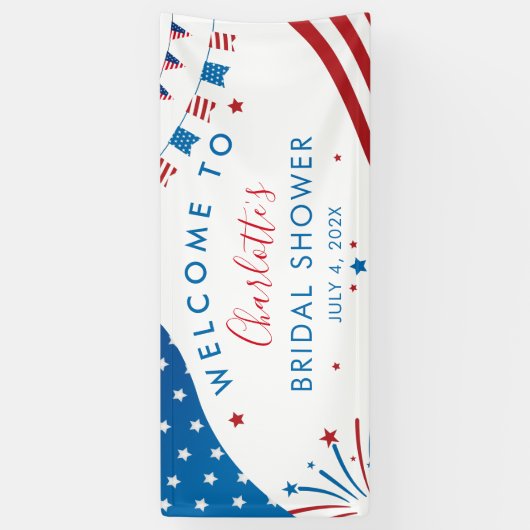 Rood Wit en Blauw Bruidsfeest 4 juli Welkom Spandoek (Verticaal)