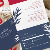 Rood wit en blauw bruiloft met geperforeerde RSVP  All In One Uitnodiging