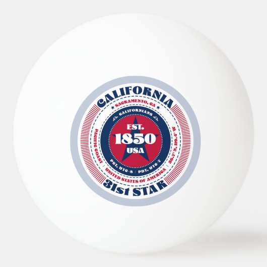Rood, wit en blauw California Circle Pingpongbal (Voorkant)