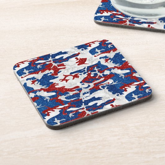 Rood, wit en blauw Camo op 4 juli Glitter Bier Onderzetter (Linkerzijde)