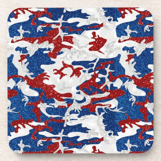 Rood, wit en blauw Camo op 4 juli Glitter Bier Onderzetter (Voorkant)