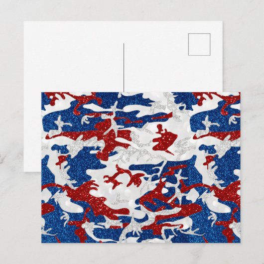Rood, wit en blauw Camo op 4 juli Glitter Briefkaart (Voorkant / Achterkant)