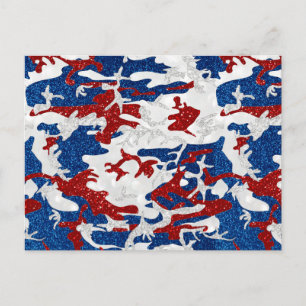 Rood, wit en blauw Camo op 4 juli Glitter Briefkaart