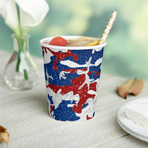 Rood, wit en blauw Camo op 4 juli Glitter Papieren Bekers