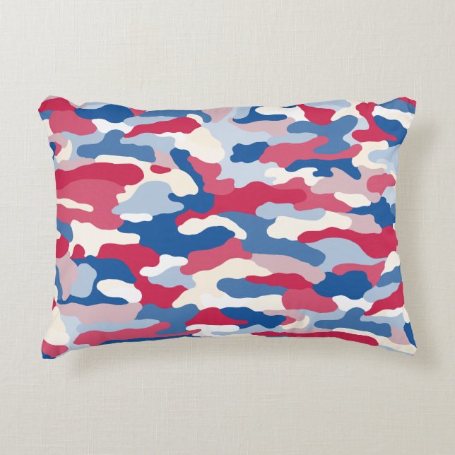 Rood wit en blauw Camouflage Accent Kussen (Voorkant)