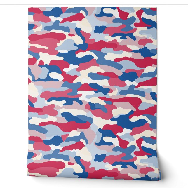 Rood wit en blauw Camouflage Behang (Afrollen)
