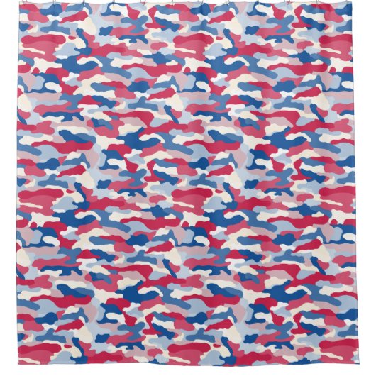 Rood wit en blauw Camouflage Douchegordijn (Voorkant)