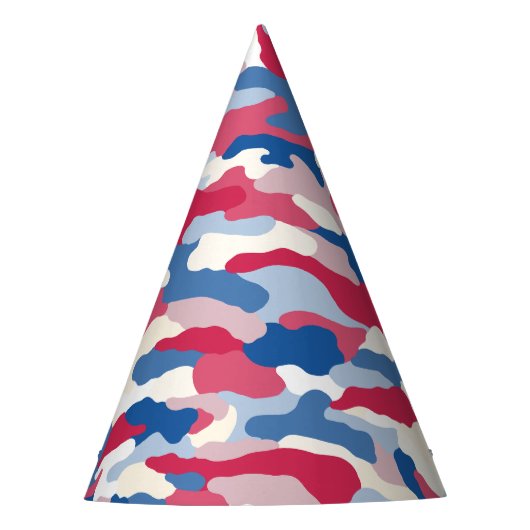 Rood wit en blauw Camouflage Feesthoedjes (Voorkant)