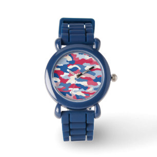 Rood wit en blauw Camouflage Horloge