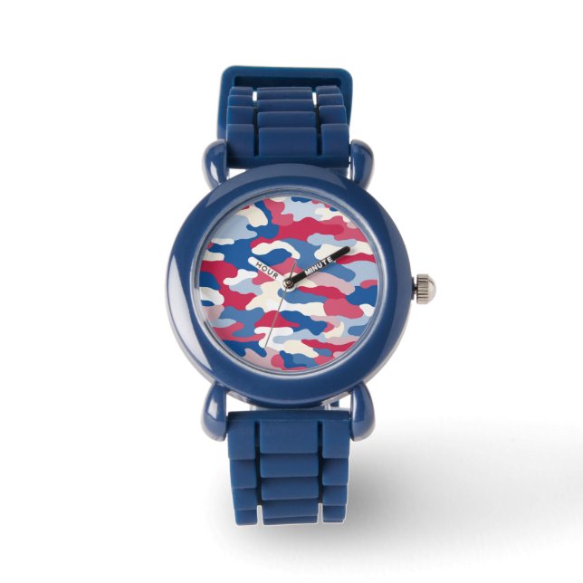 Rood wit en blauw Camouflage Horloge (Voorkant)
