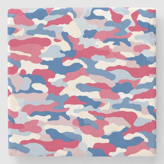 Rood wit en blauw Camouflage Stenen Onderzetter (Voorkant)