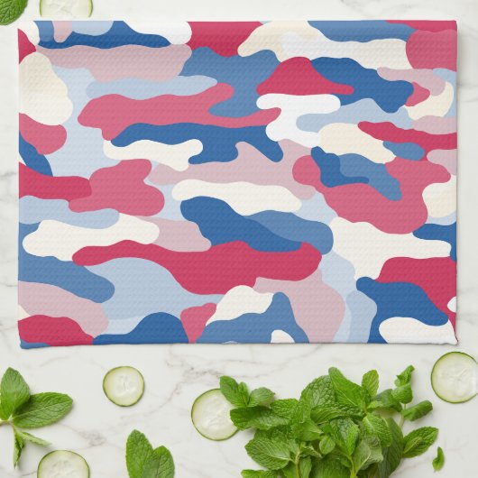 Rood wit en blauw Camouflage Theedoek (Gevouwen)