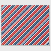 Rood wit en blauw Candy Cane Stripe Holiday Cadeaupapier (Vlak)