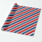 Rood wit en blauw Candy Cane Stripe Holiday Cadeaupapier (Uitgerold)