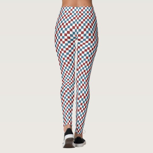 Rood Wit en Blauw Checker Patroon Leggings (Achterkant)