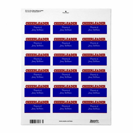 Rood, Wit en Blauw Cheerleader Naam Stickers (Full Sheet)