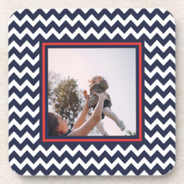 Rood, Wit, en Blauw Chevron Patroon met Foto Bier Onderzetter