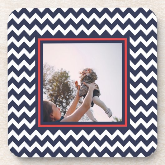 Rood, Wit, en Blauw Chevron Patroon met Foto Bier Onderzetter (Voorkant)